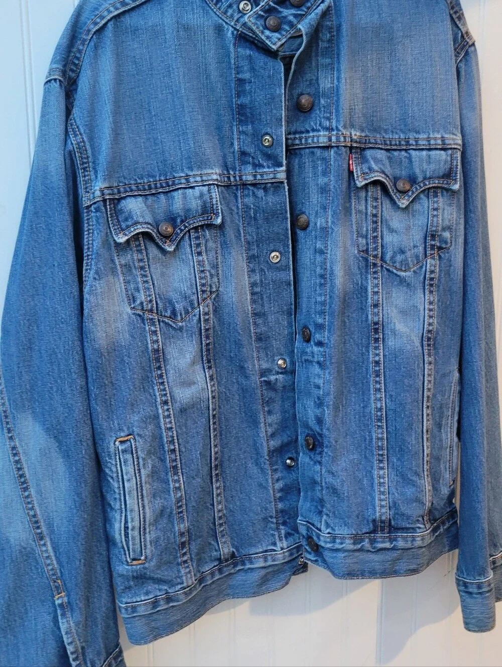 Levi's Light Blue Denim Shirt Jacket with Stand Collar - Picture 5 of 13
